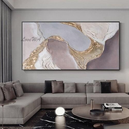 No Framed Modern Abstract Oil Paintings With Gold Texure Wall Art Canvas Paintings Artwork 100% Hand Painted Decor For Home