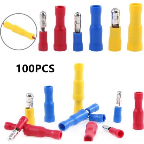 100Pcs Bullet Butt Connector Female and Male Electrical Wire Cable Splices Terminal Insulated Crimp Wire Terminals for 22~10 AWG