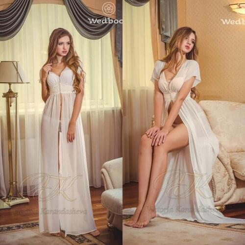 Bridal Nightgown Night Dress Chiffon Short Sleeves Nightgown Nightdress Women Sleepwear Nightwear For Bridal Boudoir Dress