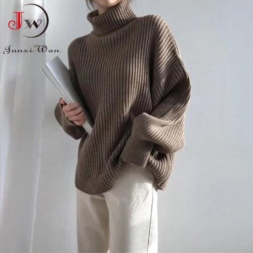 Autumn Winter Women Knitted Turtleneck Sweater Casual Basic Pullovers Jumper Lantern Long Sleeve Loose Tops Elegant Clothes