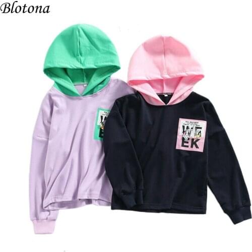 Blotona Toddler Fashion Spring Autumn Hoodie, Boys Girls Color Matching Letter Print Casual Long Sleeve Hooded Tops 4-9Years
