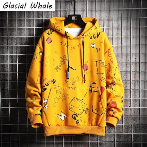 GlacialWhale Mens Hoodies Men Women Harajuku Sweatshirt Male Japanese Streetwear Oversized Yellow Anime Hoodie Men Sweatshirts