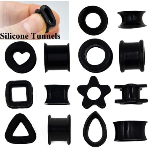 1 Pair Different Shape Silicone Double Flared Ear Plugs Flesh Tunnel Ear Gauge Expander Stretcher Earrings Ear Piercing Jewelry