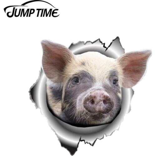 Jump Time 13cm x 12.4cm Pig Vinyl Sticker Torn Metal Decal Wild Animal Funny Car Stickers Window Bumper 3D Car Styling