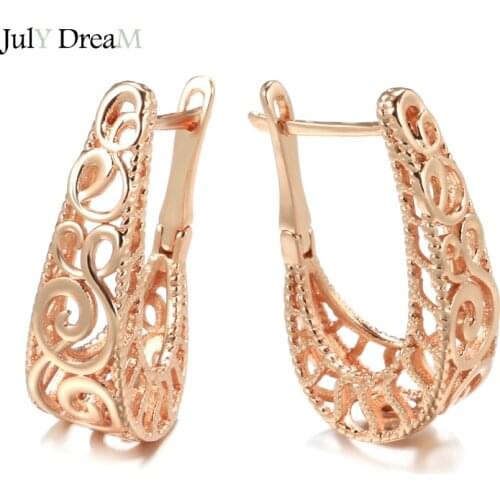 585 Rose Gold U Clip Earrings Women Antique Hollow Retro Spiral Large Dangle Earrings Fashion Fine Jewelry Boho Wedding Earring