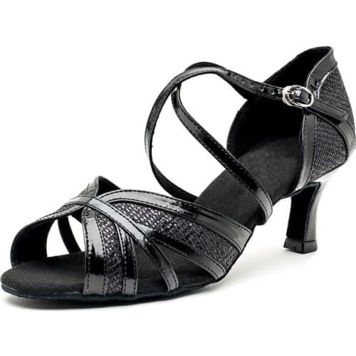 Evkoodance Women Latin Dance Shoes Black Glitter Ballroom Shoes Professional Latin Salsa Dance Shoes, shoes 5-10CM Shoes