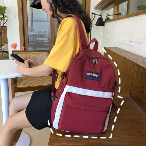 Women Female Canvas Burgundy Backpack College Student School Backpack Bags for Teenagers Casual Rucksack Travel Daypack 2020 New