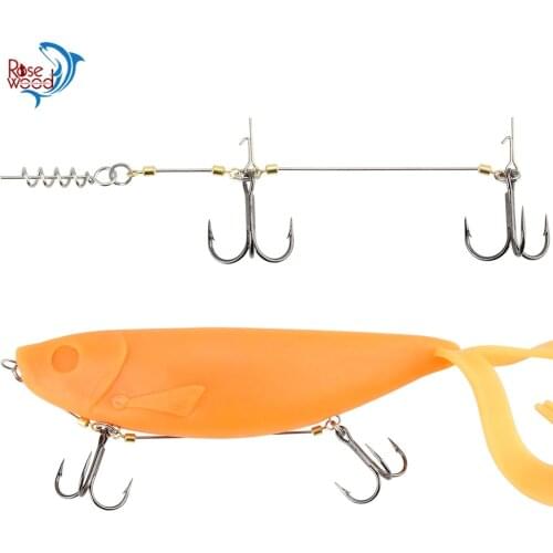 RoseWood 1pcs Cork Screw Shad Spin Rig 1# 1/0# Double VMC Fishhooks Barbed Ocean Boat Fishing Hook for Rigging Soft Baits