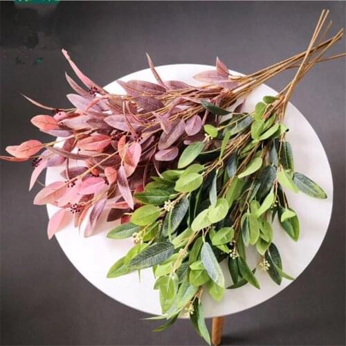10pcs Silk Eucalyptus Leaf Branch Long Shape Gum Tree Stem with Fruit for Wedding Party Home Floral Arragnement Decoration
