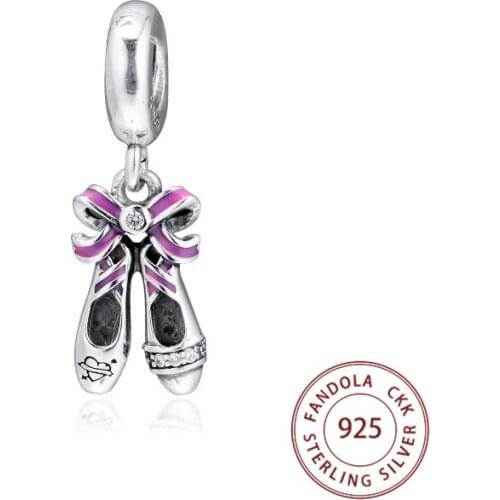 100% 925 Sterling Silver Punk Ballerina Shoes Dangle Charms Metal Beads Fit Original Bracelet Fine Jewelry Making Gift