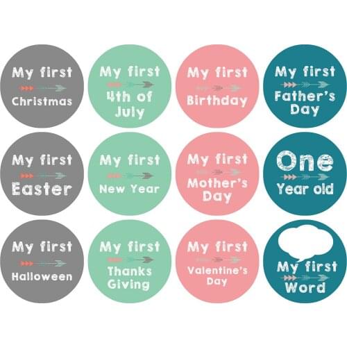 12PCS Baby Milestone Cards Memorial Growth Record Photo Landmark Newborn Baby Monthly Stickers Milestone Memory Photo