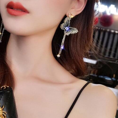 2020 New Dangle Earrings Jewelry Fashion Embroidery Butterfly Crystal Long Tassel Drop Wholesale