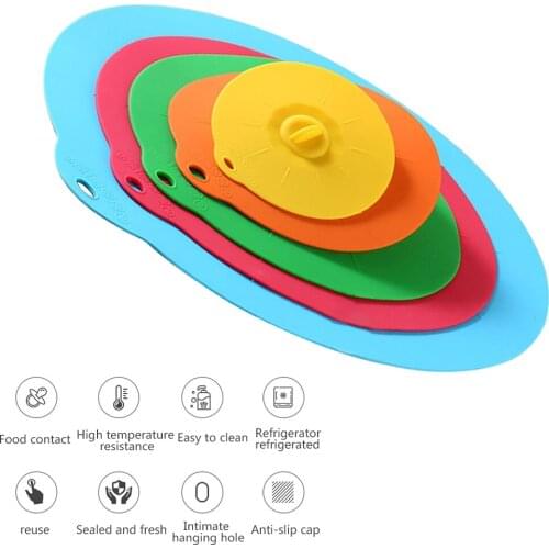 5pcs Silicone Food Lids Sets Microwave Covers For Bowl Cup Pot Skillet Anti-Dust Airtight Seal Super Suction Lid Kitchen Utensil