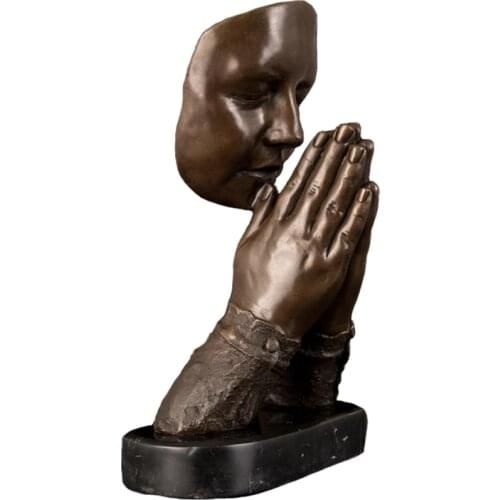 ArtsHom DS-611 Bronze Female Piety Prayer Bust Sculpture Abstract Praying Woman Bronze Statue Figurines for Home Decoration