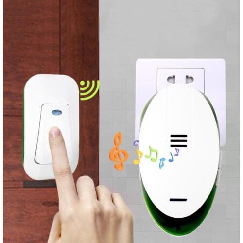 Office Home Wireless Door Bell 220V Cordless Ding Dong Door Chime EU Plug 1 Plug-in Receiver 1 Push Button Transmitter
