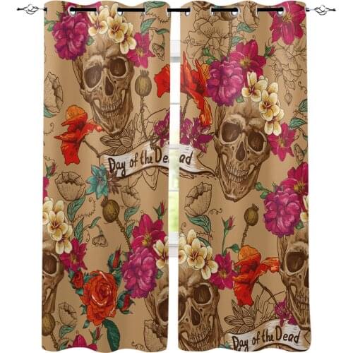 Day Of The Dead Mexico Skull Room Curtains Large Window Living Room Curtain Rod Bathroom Bedroom Decor Curtain Panels