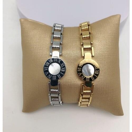 New Design Fashion Stainless Steel Link Chain Bracelets For Women Girl Gold Colour Roman Number Shell Bangle