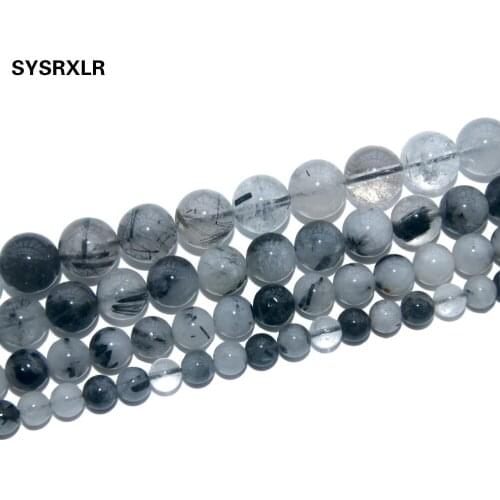 Free Shipping Natural Stone Black Rutilated Quartz Round Beads For Jewelry Making Charm DIY Bracelet 4 6 8 10 12 MM Strand 15