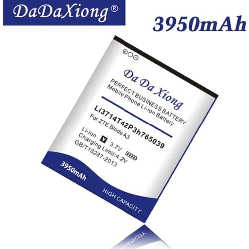Da Da Xiong 3950mAh Li3714T42P3h765039 Battery for ZTE Blade A3 T220 AF3 T221 A5 AF5 Cell phone Battery
