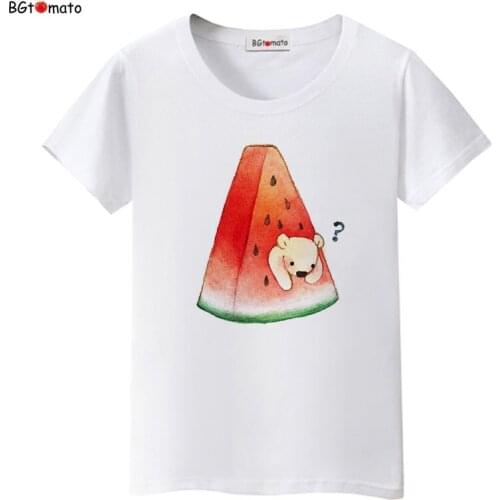 BGtomato Printing Watermelon teddy bear T shirts womans summer short sleeve casual tops good quality comfortable tee shirts