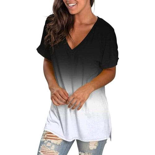 Gradient Print Short Sleeve Oversize T Shirt Summer Women V-Neck Loose Casual Top Fashion Plus Size Street Pullovers Tee 5XL