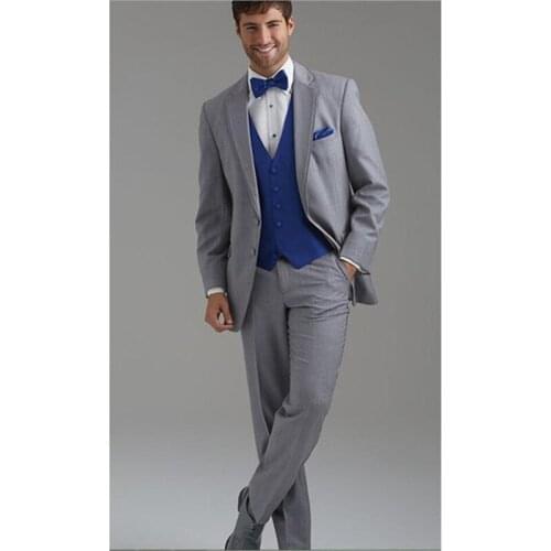 Custom Mens Suit Two Buttons Light Grey Groom Tuxedos Notch Lapel Groomsmen Wedding Suits Bridegroom (jacket+Pants+vest)