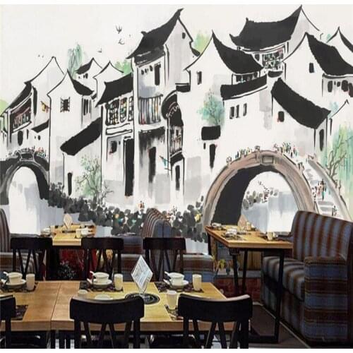Customized personality Jiangnan ink gallery TV background wall manufacturers wholesale wallpaper mural professional production p