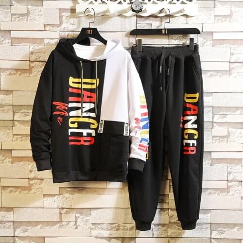 Men Sets Fashion Autumn spring Patchwork pullover Jacket Sporting Suit Hoodies+Sweatpants 2 Pieces Sets loose Tracksuit clothes