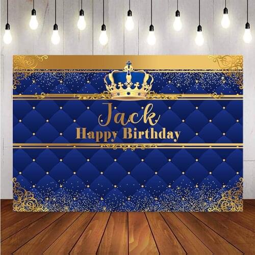 Royal blue crown happy birthday photo background studio newborn baby shower custom backdorp for photography video gold glitter