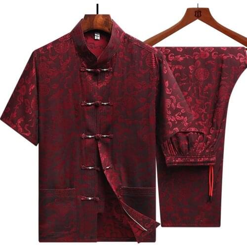 Tang Suit Vintage Satin Blouse Jacket Hanfu Kung Fu Oriental Traditional Chinese Clothing For Men Vintage Summer Shirt Cheongsam