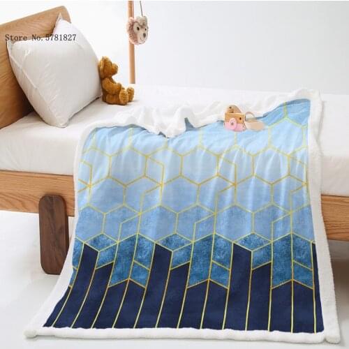 Colorful Geometric Sherpa Blanket 3D Print Fish Scales Thicken Blanket Nap Office Throw Blanket For Bedroom Weighted Blanket
