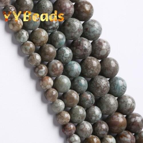 Natural Blue Chrysanthemum Stone Beads Coral Fossils Blue Round Beads For Jewelry Making DIY Bracelets Anklets 15" 6 8 10 12mm