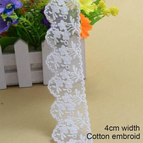4cm width white lace cotton embroidery lace french lace ribbon fabric guipure diy trims warp knitting sewing Accessories#2899