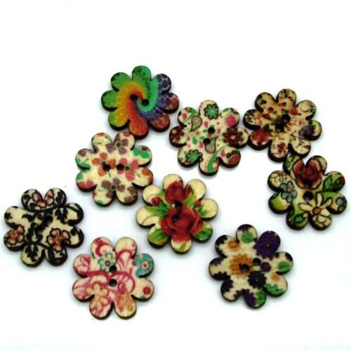 LF 50Pcs Mixed Wooden Flower Sewing Buttons For Clothes Needlework Scrapbooking Crafts Decorative Diy Accessories