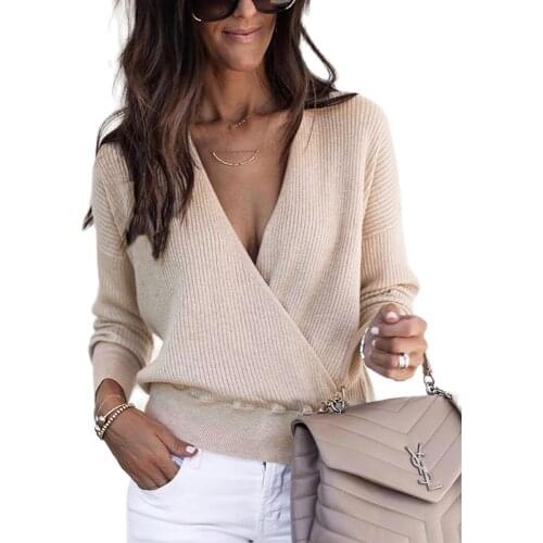 Hot sale 4 colors spring and autumn fashion V-neck long sleeve sweater blouse