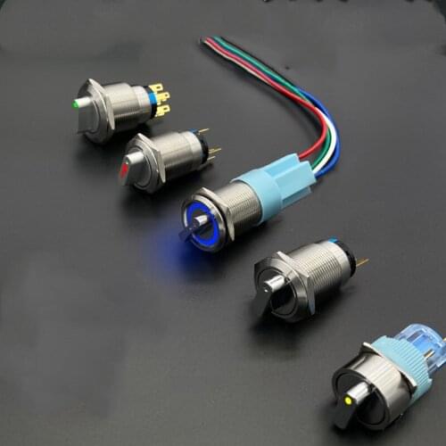16mm Metal Knob Switch Arrow with Light Self-locking/Latching 2 Position 3 Position 3V 6V 12V 24V 220V Rotary Switch