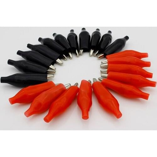 20pcs/lot 45MM Metal Alligator Clip G98 Crocodile Electrical Clamp for Testing Probe Meter Black and Red with Plastic Boot