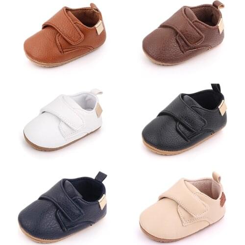 2021 New Baby Shoes Girl Boy PU Leather Rubber Soft-Sole Non-slip Hook Loop Infant Toddler First Walkers Moccasins 0-18 Month
