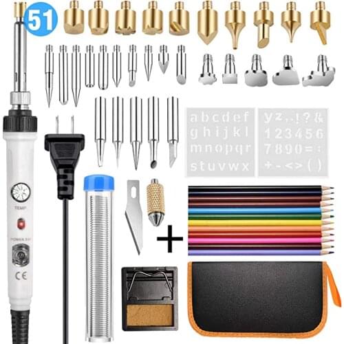 Wood burning DIY tool kit 51 electric soldering iron tools 60W embossing/engraving temperature adjustable soldering iron kit