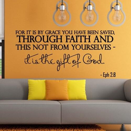 Hot Sale Wall Stickers Quotes Bible Verse Psalm Ephesians 2:8 For It Is By Grace Vinyl Removable Decal DIY Mural Wallpaper LA660
