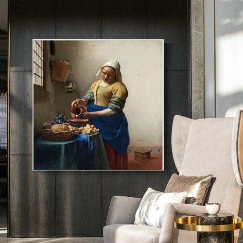 Vermeer Wall Art Canvas Painting Maid Pouring Milk Oil Painting Print Wall Poster Decoration Abstract Decorative Paintings