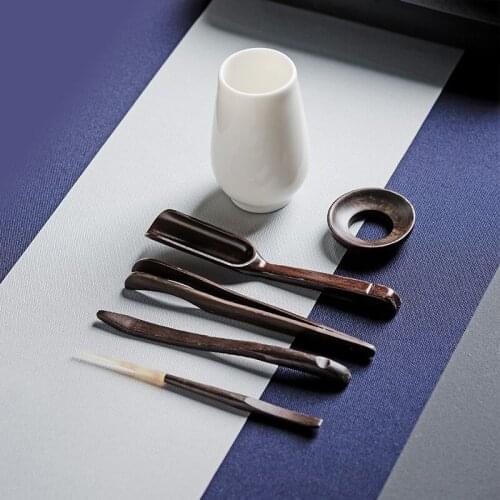 Jade Ceramic Whiteware Tea Ceremony Six Gentlemen Kung Fu Tea Set Accessory Set Ebony Door Frame Tea Art Parts Tea Set Siteel