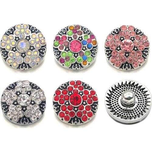 Wholesale metal Rhinestone Snap Buttons w202 flower Diy Jewelry fit 18mm Snap button Necklaces/Bracelets for women