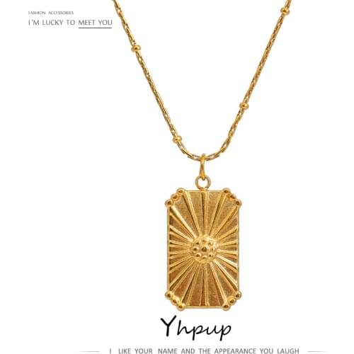 Yhpup 2021 Stainless Steel Necklace Jewelry 18 K PVD Plated Metal Square Pendant Collar Necklace Summer 2021 Anniversary Gift