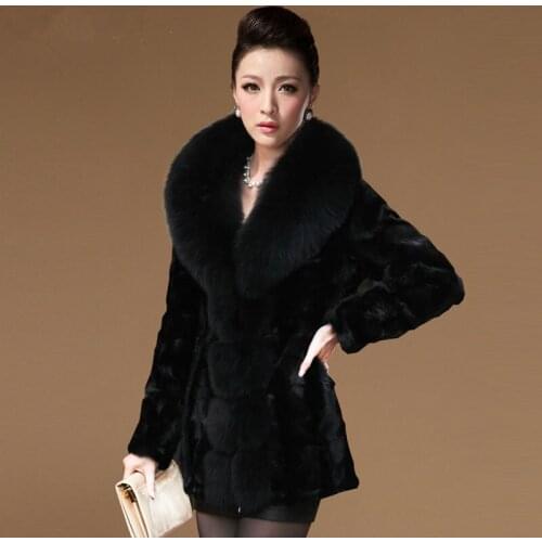 Real Mink Fur Coat Plus Size Jacket 5xl 6xl 7xl Autumn Winter Coat Women Fox Fur Collar Long Coats Korean Chaqueta Mujer MY1058