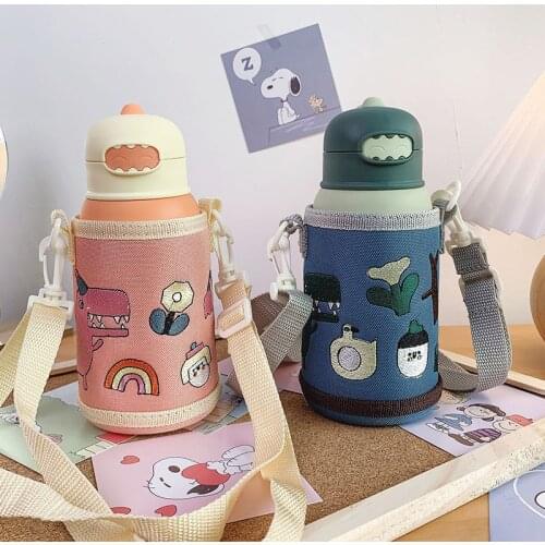 380ml Cartoon Travel Portable Strap Stainless Steel Vacuum Thermos Bottle Flask for Kids Children Students Girl Creative Gifts