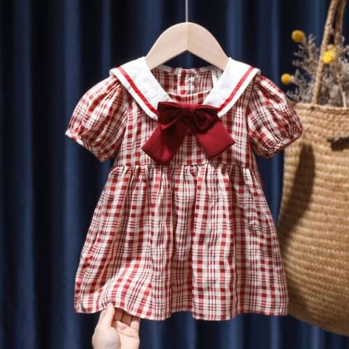 Toddler Girl Princess Dresses For Wedding Birthday Party Tutu Dress Sailor Collar Children Clothing Plaid Kids Dress Costumes