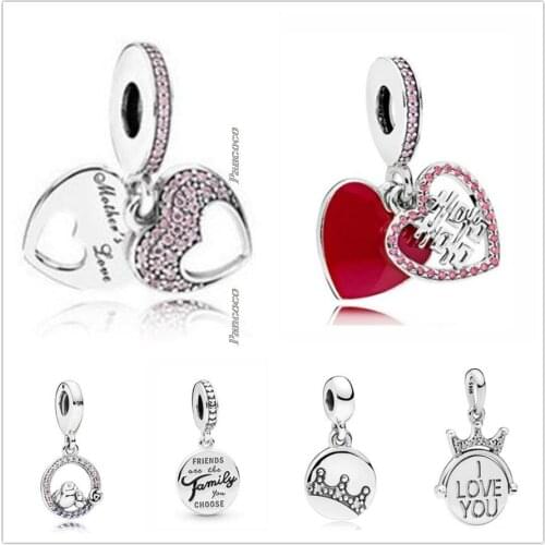 Original 925 Sterling Silver Royal Crown With I Love You Pendant Charm Bead Fit Pandora Bracelet & Necklace Jewelry