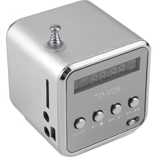 Portable Aluminum Alloy TD-V26 Mini Speaker Portable Digital LCD Sound Micro SD/TF FM Radio Music Stereo Loudspeaker for Laptop