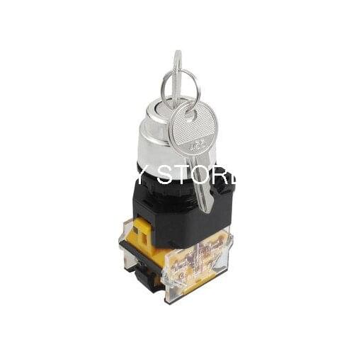 Rotary Keylock Select Ignition 2 Position Pushbutton Switch 380VAC 10A NO NC 22mm Mounting Hole